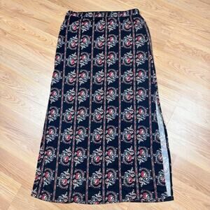 Vintage Bongo Stretch Skirt Juniors XL Black Floral Romantic Maxi Slit Dark